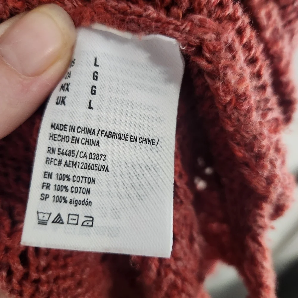 Vintage American Eagle open knit burnt orange sweater 90s y2k cotton stretch LG
